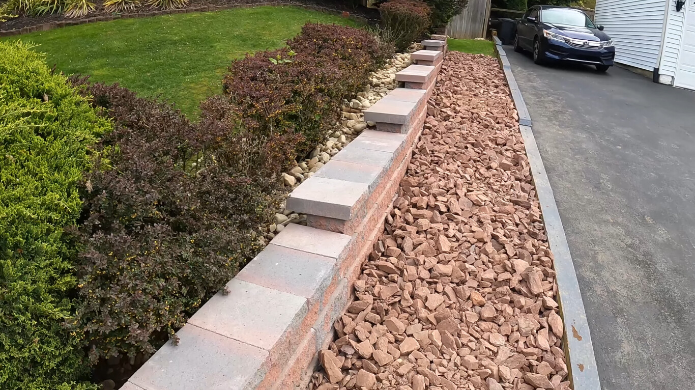 Decorative concrete steps and retaining wall with professional landscaping